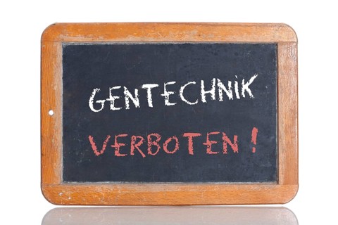 Old school blackboard with the words GENTECHNIK VERBOTEN!