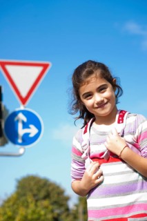Girl at a traffic awareness course