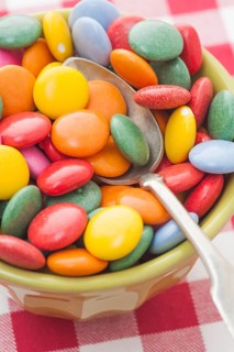 Multicolored candy in a bowl