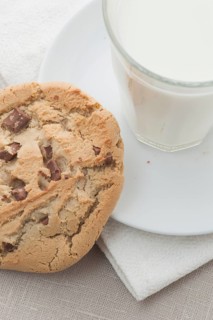 Chocolate chip cookie and a glass of milk