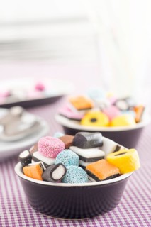 Bowls filled with liquorice candy