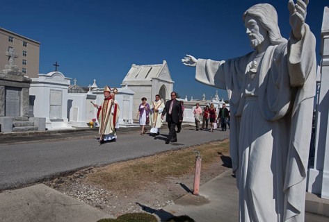 Archbishop Gregory Aymond leads the Blessing of the Graves at St. Louis #3 Cemetery on All Saints Day