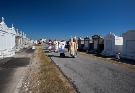 Archbishop Gregory Aymond leads the Blessing of the Graves at St. Louis #3 Cemetery on All Saints Day