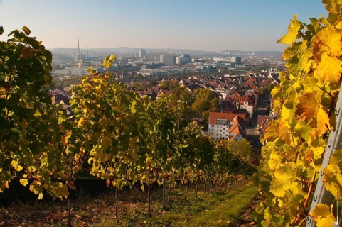 Panorama from Rotenberg Mountain towards the main Daimler plant and Mercedes-Benz Arena