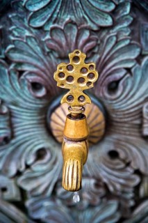 Brass faucet at the German Fountain
