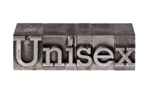 Old lead letters forming the word Unisex