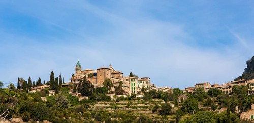 View of the old town of Valldemossa with the parish church of Sant Bartomeu