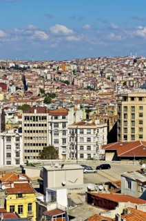 View over the rooftops of Besiktas and Beyoglu towards the Bosphorus