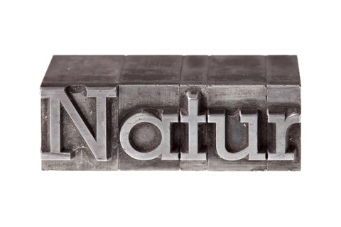 Old lead letters forming the word 'Natur'