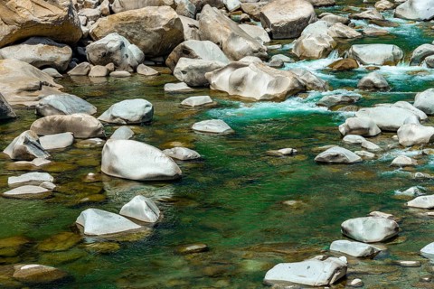 Stones in green clear water
