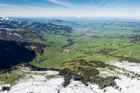View of Appenzellerland region as seen from hoher Kasten mountain