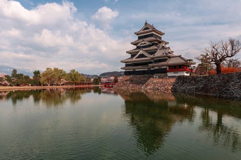 Old Japanese castle reflected in the moat