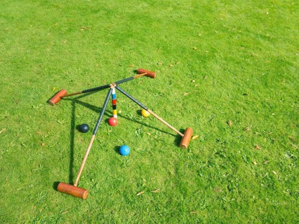 Croquet set on lawn