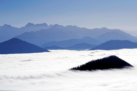 View from Brauneck to the Karwendel in fog