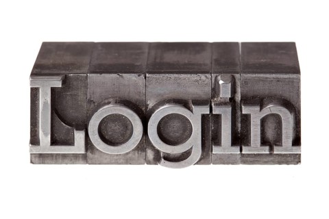 Old lead letters forming the term 'Login'
