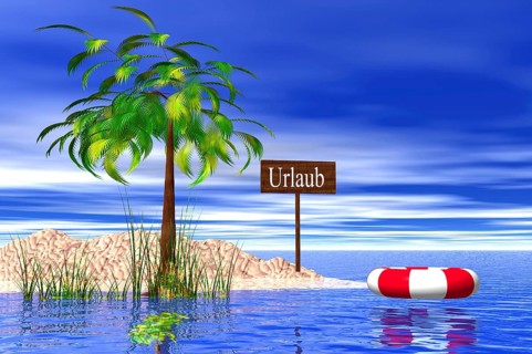 Small holiday island with sign 'Urlaub'