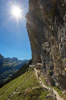 View of the Aescher mountain inn and Altmann mountain