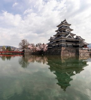 Old Japanese castle reflected in the moat