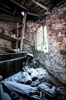 Inside an old and squalid building in winter