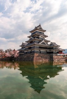 Old Japanese castle reflected in the moat