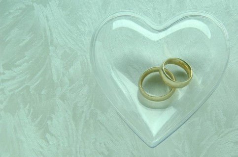 Wedding rings in a transparent heart