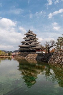 Old Japanese castle reflected in the moat