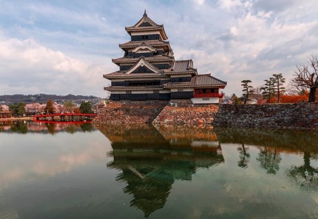 Old Japanese castle reflected in the moat