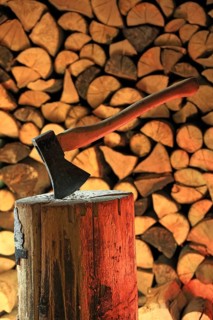 Axe on a log