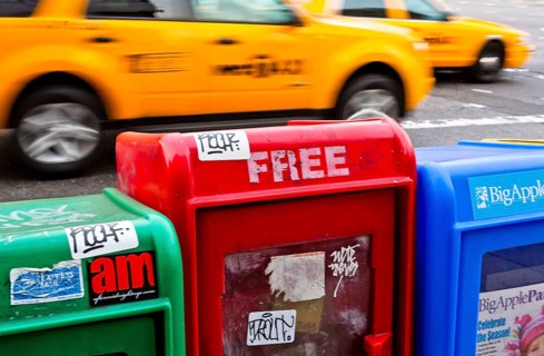 Newspaper vending machines on the roadside