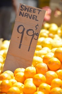 Sweet Navel oranges with a price tag