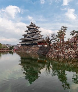 Old Japanese castle reflected in the moat