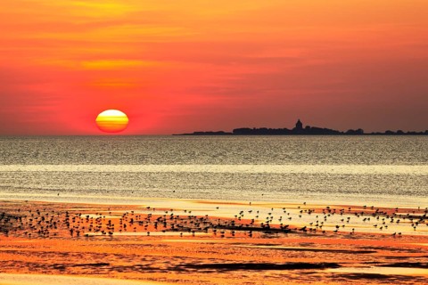 Orange sunset over the North Sea