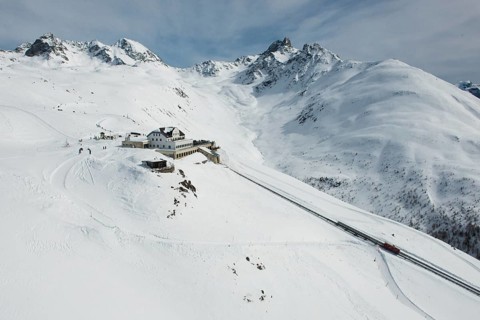 Muottas Muragl mountain station near Pontresina with toboggan run