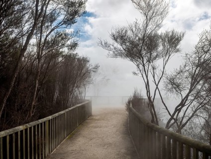 Way in thermal area at steaming hot spring
