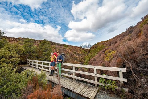 Hikers on bridge