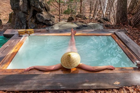 Woman bathing in an onsen