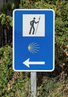 Camino de Santiago road sign with shell symbol