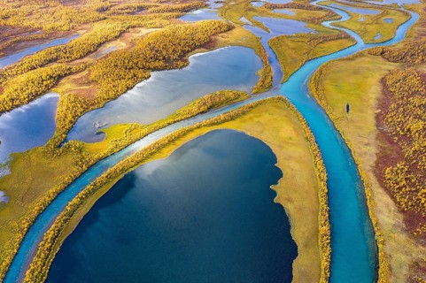 Autumnal river landscape from the air