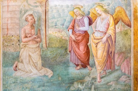 St. Francis throws himself into a rose bush