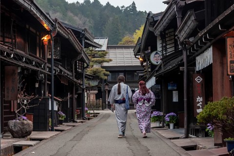 Tourists in Kimono in the Old Town