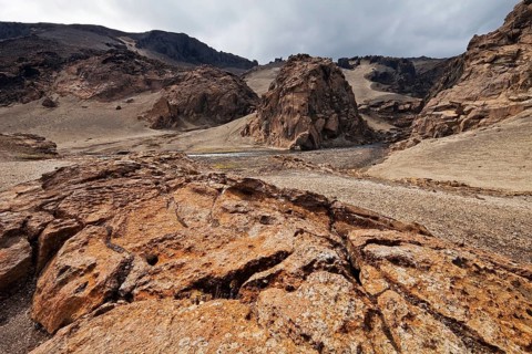 Bizarre landscape with lava rocks and pumice stone at the Dragon's Gorge
