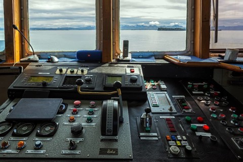 Instruments in the bridge of the ferry Baldur