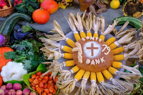 Fruit and vegetables at the Thanksgiving altar