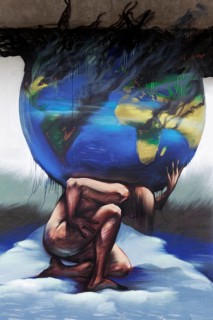 Mythological figure Atlas carries the globe