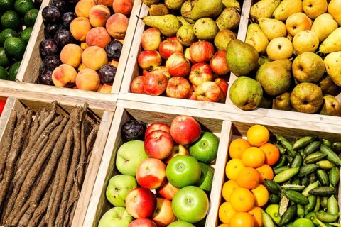 Organic fruit and vegetables in the organic market at the ANUGA food fair
