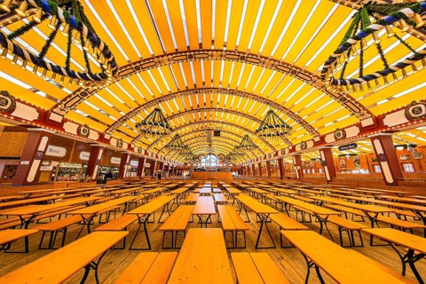 Set-up of Lowenbrau marquee