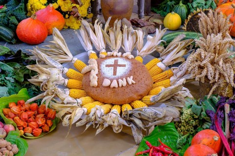 Fruit and vegetables at the Thanksgiving altar