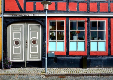 Door and windows in a old house facade in Nyborg
