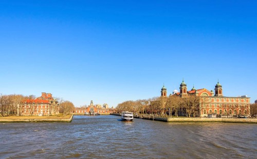 View from Hudson River to Memorial Museum of Immigration