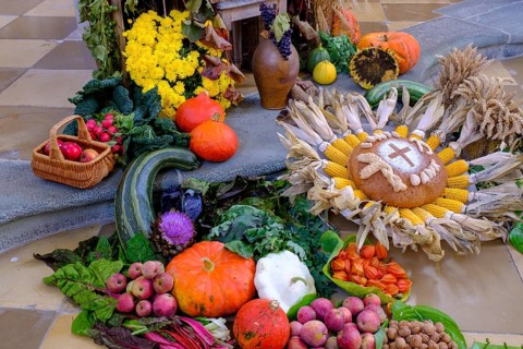 Fruit and vegetables at the Thanksgiving altar